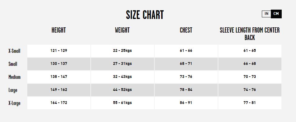 Volcom Youth Outerwear size guide
