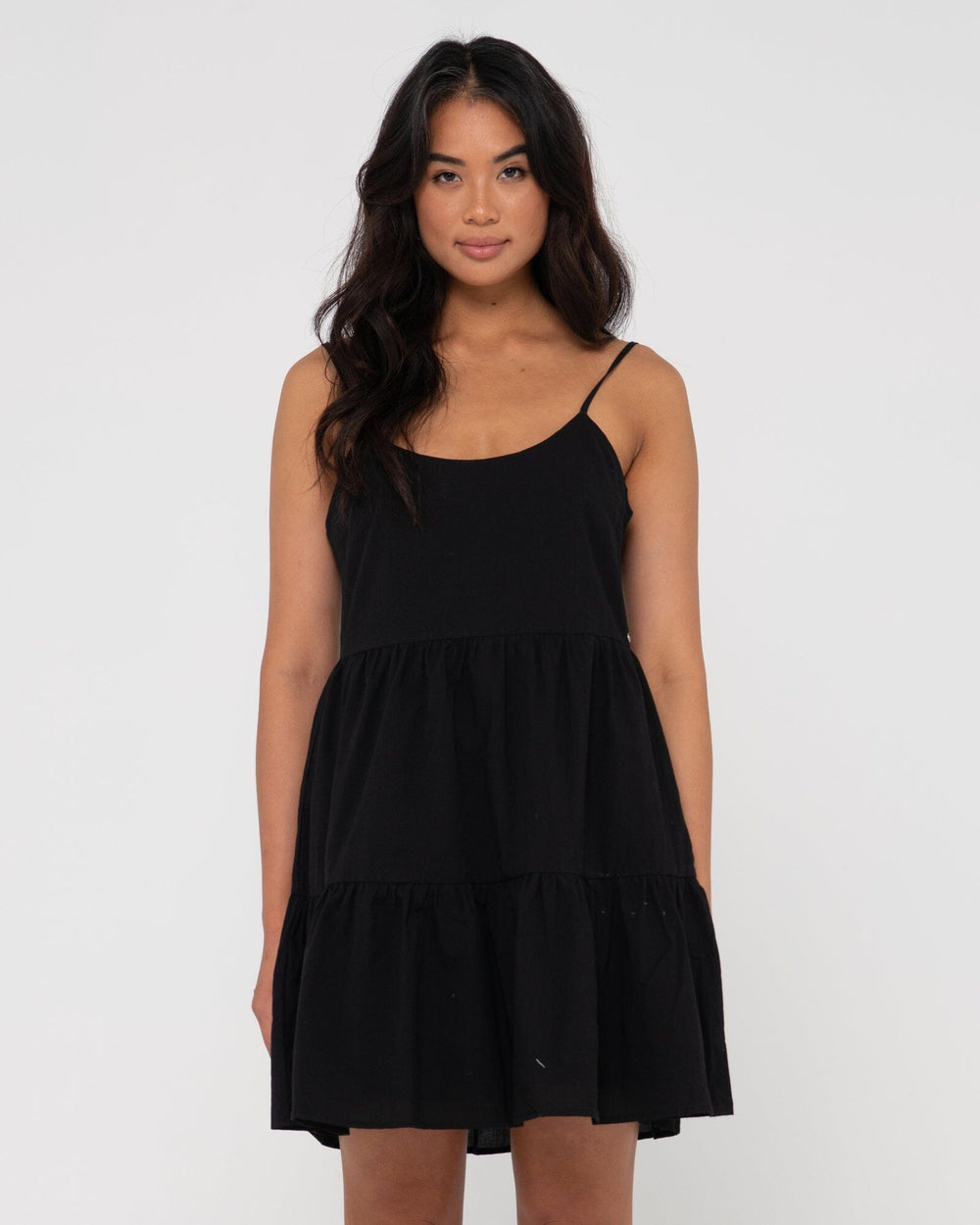 Rusty Heather Tiered Slip Dress Black 6 